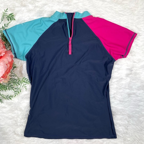 Eddie Bauer 3 Piece Set Reversible Girls Swimsuit Tankini Bakini Rash Guard Sz L - Picture 2 of 8